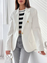 Aurohaya Women's Solid Color Blazer with Pockets Long Sleeves Elegant Casual Fashion Jacket